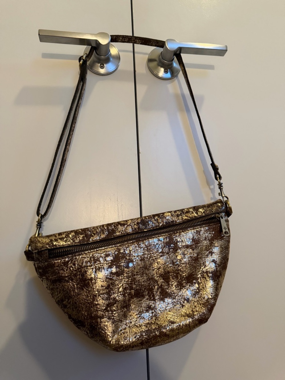 Patricia Nash - Real Leather! Brown Crossbody Bag with Gold Accent
